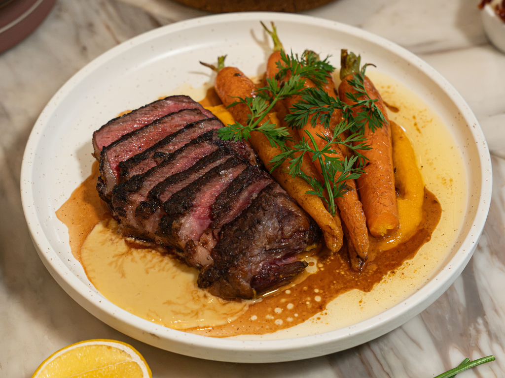 Australian Wagyu sirloin with baby carrots and red wine sauce at Chicco Trattoria in Telok Ayer.